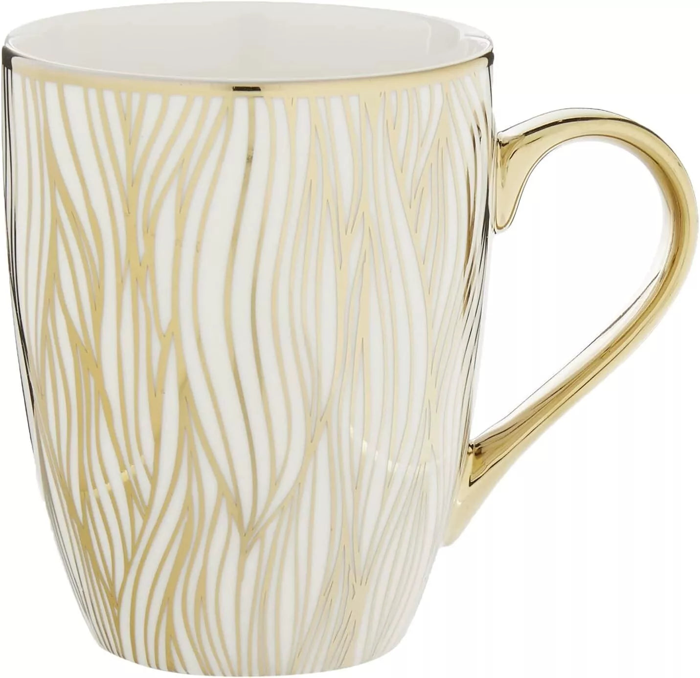 Set of 6 Matrix Gold Plated White mugs Tapered Mugs, Ceramic Coffee Cups Set, , Assorted Design 300ML