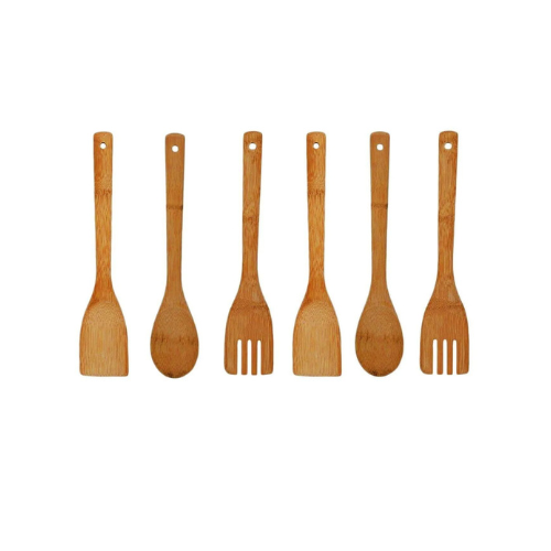 6 BAMBOO Wooden Spoons Spatula Spoon Kitchen Cooking Utensils Tools Turner Set