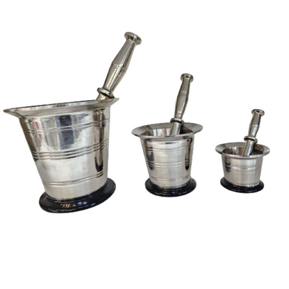 Stainless Steel Mortar and Pestle Set Spices herbs Grinder Hand Crusher Mixing Bowl 13, 10, 5 CM