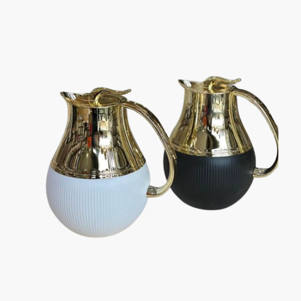 Arabic Style Flask Shai Kahwa Vacuum Jug Thermos Black Golden 1L Drinkware Glass