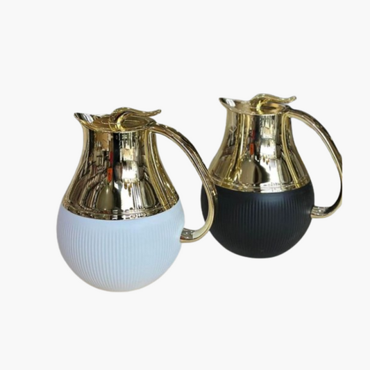 Arabic Style Flask Shai Kahwa Vacuum Jug Thermos Black Golden 1L Drinkware Glass