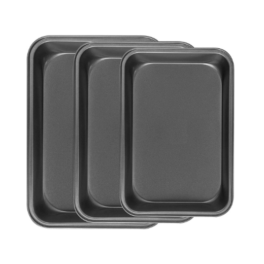 Set of 3 Non-Stick Oven Baking Trays, Carbon Steel Roasting Trays, 34, 32, 30cm PAN