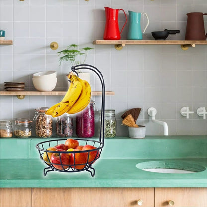 Fruit basket Bowl with Detachable Banana Holder/Fruit & Vegetable Basket, Black Metal