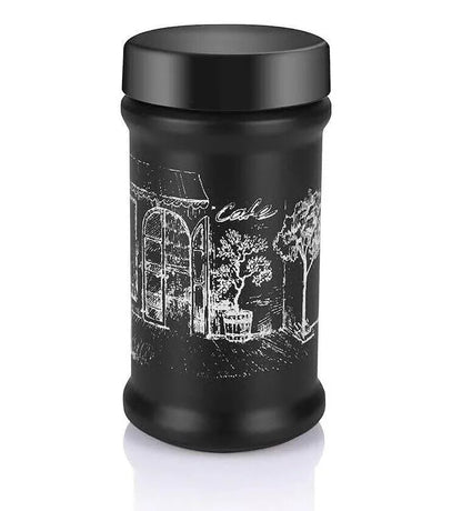 3pcs Coffee Set  On Stand Black Glass Kitchen Storage Canister Jars 660ml