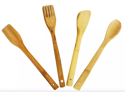 6 BAMBOO Wooden Spoons Spatula Spoon Kitchen Cooking Utensils Tools Turner Set