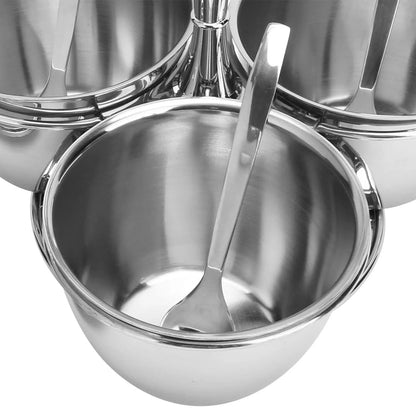 3 Bowls Revolving Relish Server with Lids & Spoons Condiment Sauce Chutney Kitchen Seasoning