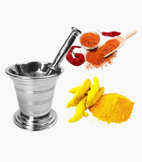 Stainless Steel Mortar and Pestle Set Spices herbs Grinder Hand Crusher Mixing Bowl 13, 10, 5 CM