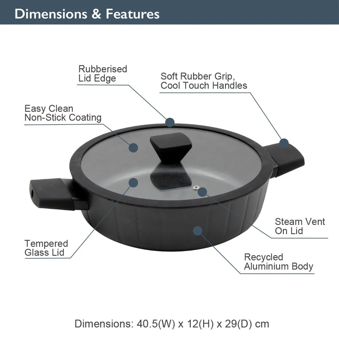 Blackmoor Neuvo 24cm,28cm,30cm Non-Stick Stock Pan with Lid & soft touch handles/ Induction, Electric, Gas Hobs