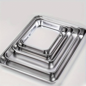 Rectangular deep stainless steel baking and storage tray