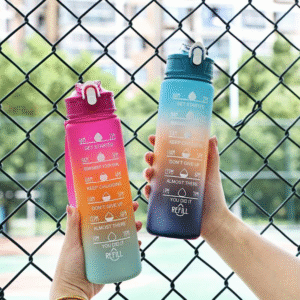 1 litre rainbow motivational sports water bottle with time marker