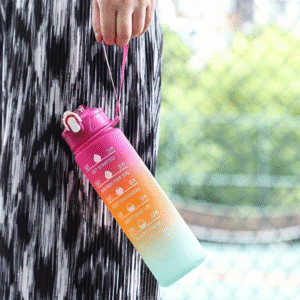 1 litre rainbow motivational sports water bottle with time marker
