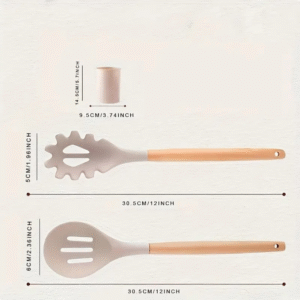 6 piece silicone kitchen utensil set with wooden handles