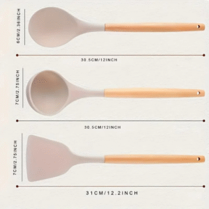 6 piece silicone kitchen utensil set with wooden handles