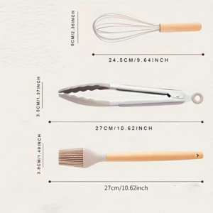 6 piece silicone kitchen utensil set with wooden handles