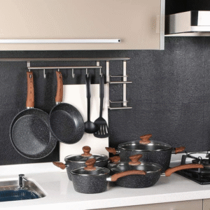 15 piece non stick cookware set of pots and pans with glass lids