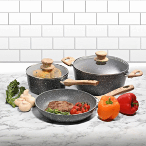 15 piece non stick cookware set of pots and pans with glass lids