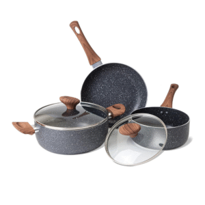 15 piece non stick cookware set of pots and pans with glass lids