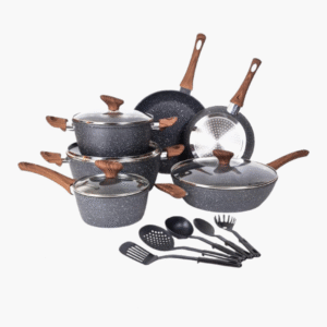 15 piece non stick cookware set of pots and pans with glass lids