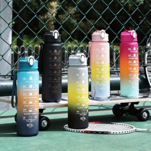 1 litre rainbow motivational sports water bottle with time marker