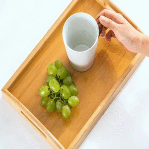2 rectangular wooden serving trays with handles, 35 cm