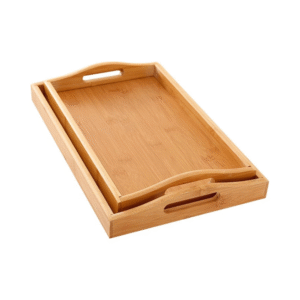 2 rectangular wooden serving trays with handles, 35 cm