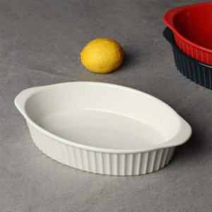 Set of 2 oval ceramic baking trays with double handles