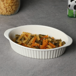 Set of 2 oval ceramic baking trays with double handles
