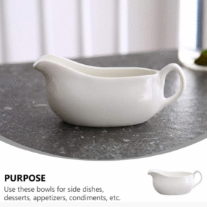 Set of 2 white porcelain gravy boats with handles