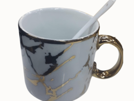 Set of 6 ceramic coffee/tea mugs with plastic white spoon