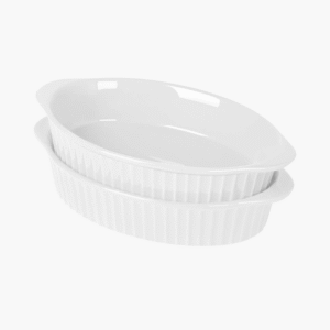 Set of 2 oval ceramic baking trays with double handles