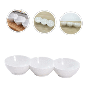 White 3 compartment round ceramic dipping bowl