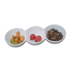 White 3 compartment round ceramic dipping bowl