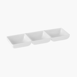 White 3 compartment square ceramic dipping bowl