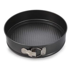 3 piece non-stick cake pan set in round, heart and square shapes