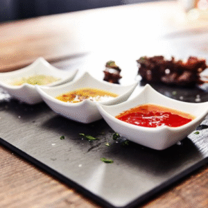 Square white melamine dip bowls for dipping sauce