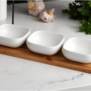3 piece set of white ceramic round dip bowls