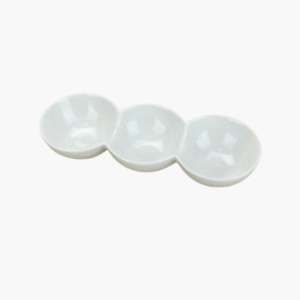 White 3 compartment round ceramic dipping bowl