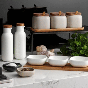 3 piece set of white ceramic round dip bowls