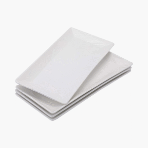 Set of 4 white rectangular porcelain serving trays