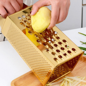 Large 4 sided gold stainless steel box grater with handle