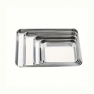 Rectangular deep stainless steel baking and storage tray