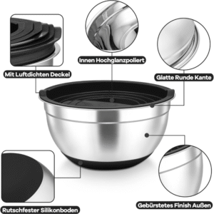 5 piece stainless steel mixing bowls with airtight lids