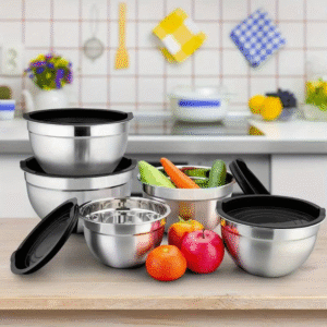 5 piece stainless steel mixing bowls with airtight lids