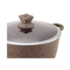 Diecast aluminium stockpot set in brown with glass lids