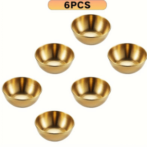 6 small stainless steel sauce dishes in silver and gold