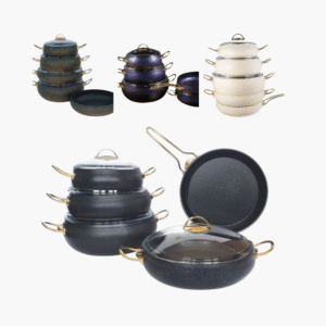 9 piece granite copper ball shape cookware set with glass lids