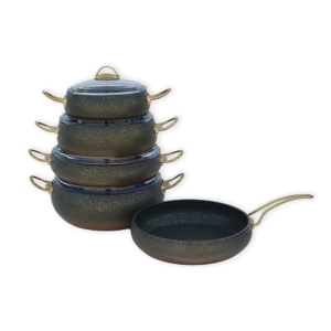 9 piece granite copper ball shape cookware set with glass lids