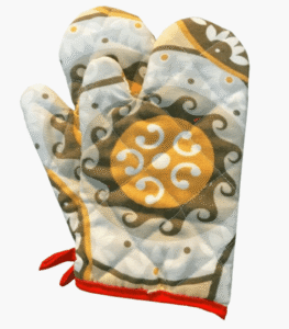 Decorative oven mitts in 2 assorted designs