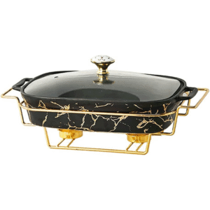 Set of 2 rectangular marble finish ceramic chafing dishes