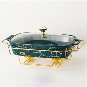 Set of 2 rectangular marble finish ceramic chafing dishes